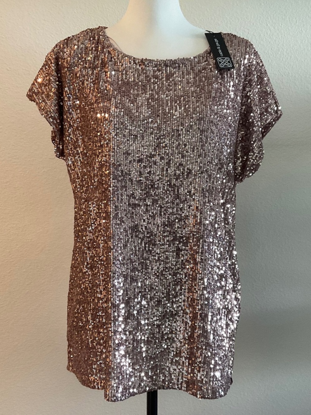 CABLE & GAUGE Dusty Rose Sequin Top Size Large New